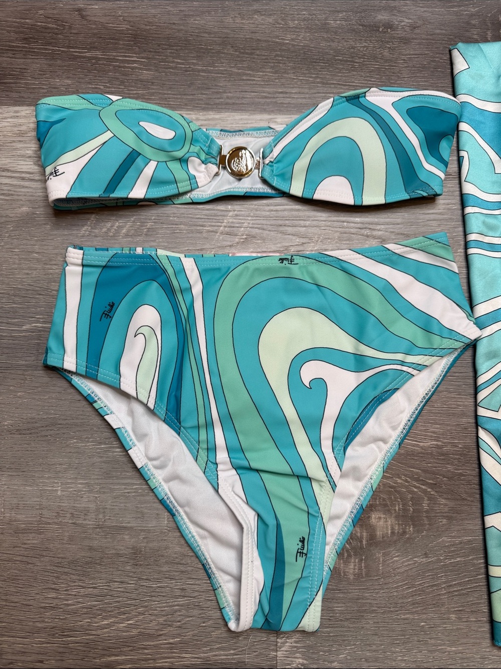 Emilio Pucci Turquoise & Mint Swirl Bikini Set with Scarf - Picture 2 of 4